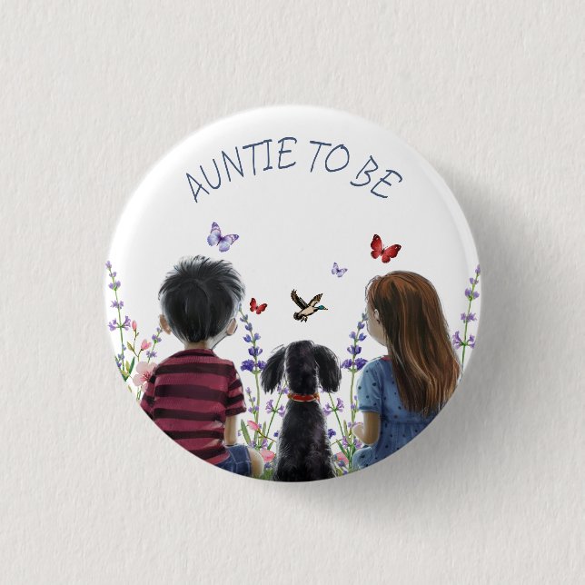 Badge Rond 2,50 Cm Baby shower bébé et chiot AUNTIE À ÊTRE (Devant)
