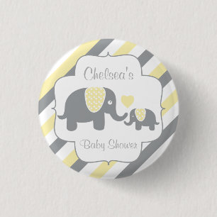 Badge Rond 2,50 Cm Baby shower blanc, jaune et gris d'éléphants de