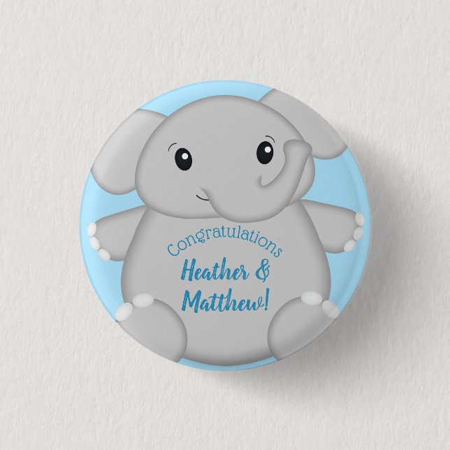 Badge Rond 2,50 Cm Baby shower Blue Elephant (Devant)