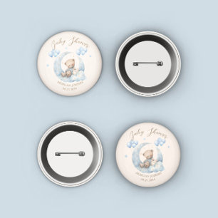 Badge Rond 2,50 Cm Baby shower Blue Teddy Bear Stars