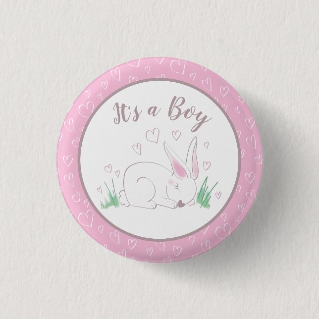 Badge Rond 2,50 Cm Baby shower Bunny rose Bois Aquarelle (Devant)