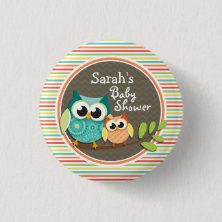 Badge Rond 2,50 Cm Baby shower Chouette, Rayures Arc-En-Ciel Lumineus