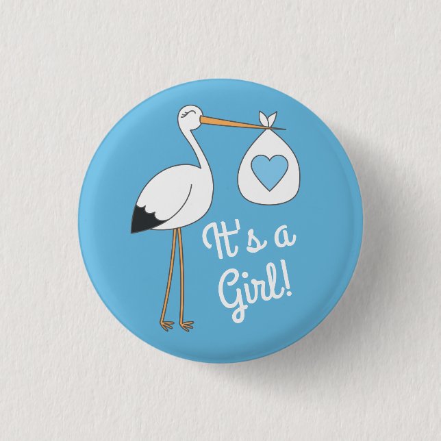 Badge Rond 2,50 Cm Baby shower cigogne bleu garçon (Devant)