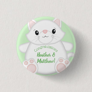 Badge Rond 2,50 Cm Baby shower de chat Kitty Green