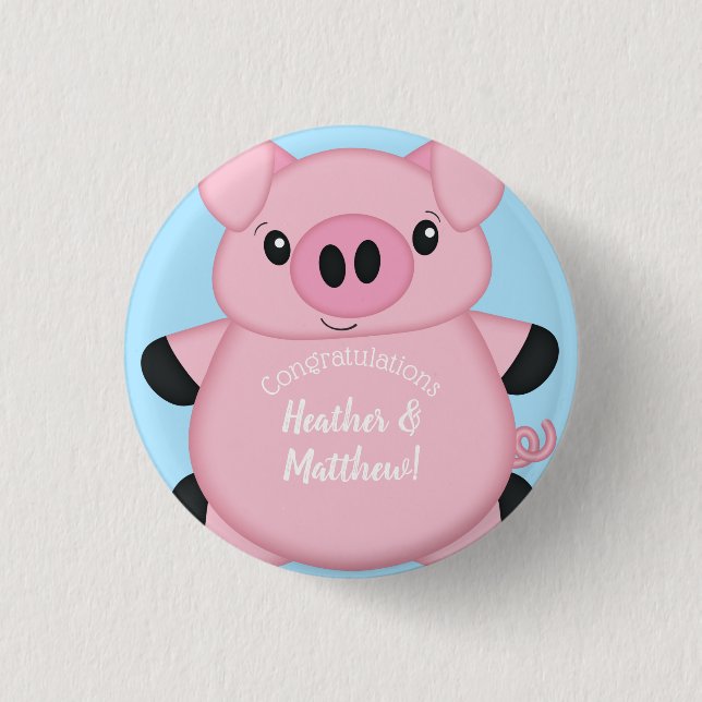 Badge Rond 2,50 Cm Baby shower de cochon bleu (Devant)