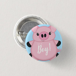 Badge Rond 2,50 Cm Baby shower de cochon bleu
