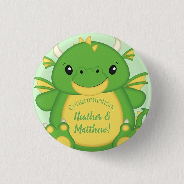 Badge Rond 2,50 Cm Baby shower de dragon vert (Devant)