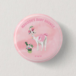Badge Rond 2,50 Cm Baby shower de filles Llama Alpaca rose