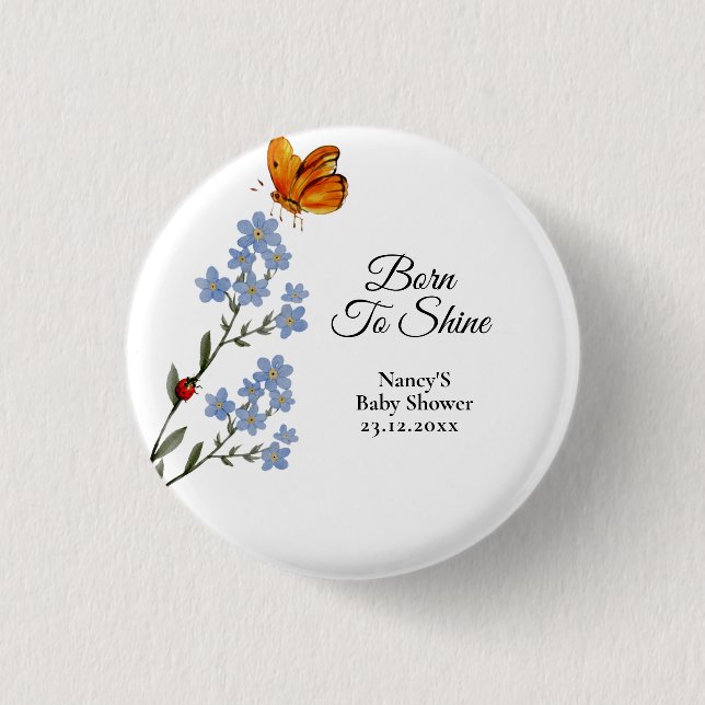 Badge Rond 2,50 Cm Baby shower de fleurs d'aquarelle (Devant)