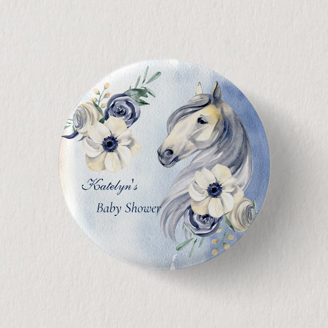 Badge Rond 2,50 Cm Baby shower de fleurs d'aquarelle du ranch (Devant)
