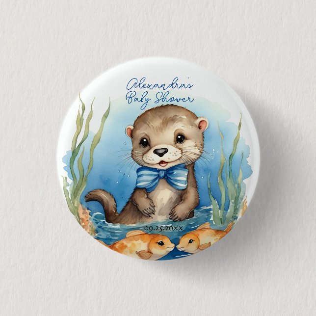 Badge Rond 2,50 Cm Baby shower de garçon Cute Otter (Devant)