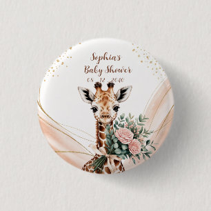 Badge Rond 2,50 Cm Baby shower de Giraffe Florale Rose personnalisé B