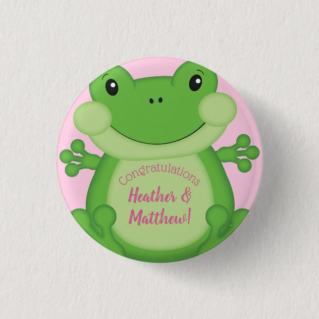 Badge Rond 2,50 Cm Baby shower de grenouille rose (Devant)