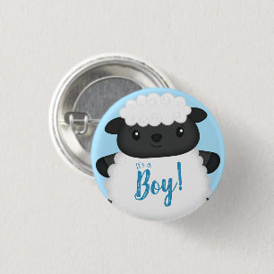 Badge Rond 2,50 Cm Baby shower de mouton ferme Blue Boy