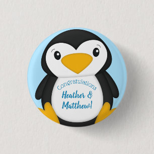 Badge Rond 2,50 Cm Baby shower de pingouin bleu