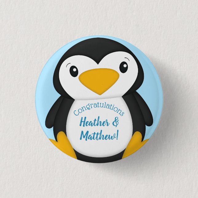 Badge Rond 2,50 Cm Baby shower de pingouin bleu (Devant)