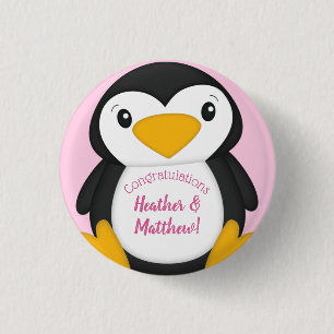 Badge Rond 2,50 Cm Baby shower de pingouin rose