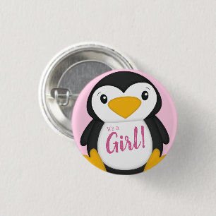 Badge Rond 2,50 Cm Baby shower de pingouin rose