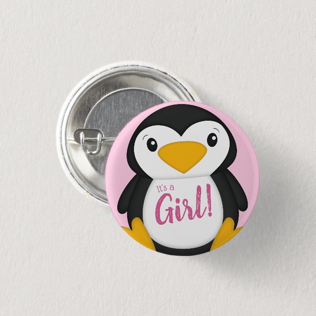 Badge Rond 2,50 Cm Baby shower de pingouin rose (Devant & derrière)