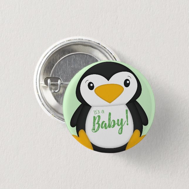 Badge Rond 2,50 Cm Baby shower de pingouin vert (Devant & derrière)
