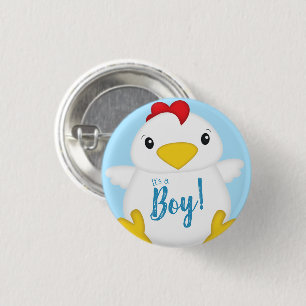 Badge Rond 2,50 Cm Baby shower de poulet Blue Boy