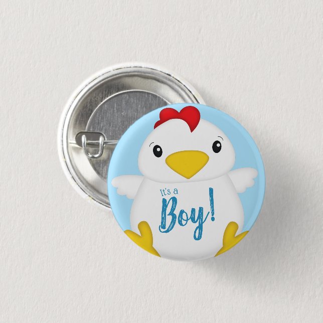 Badge Rond 2,50 Cm Baby shower de poulet Blue Boy (Devant & derrière)