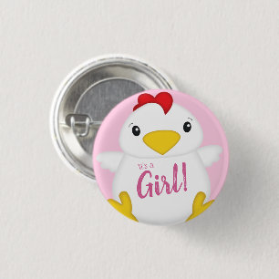 Badge Rond 2,50 Cm Baby shower de poulet rose