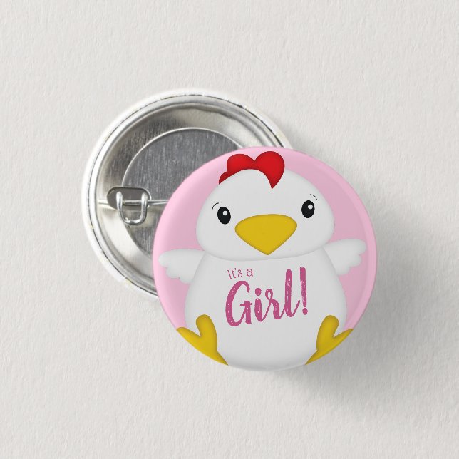 Badge Rond 2,50 Cm Baby shower de poulet rose (Devant & derrière)