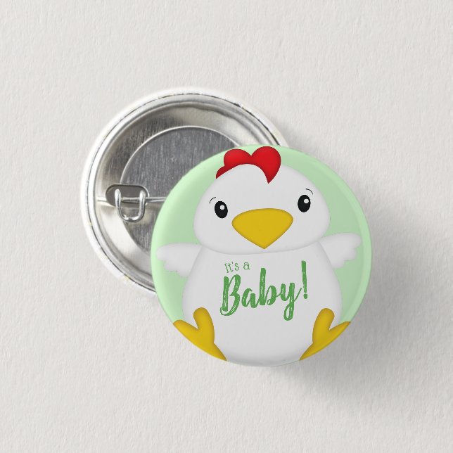 Badge Rond 2,50 Cm Baby shower de poulet vert (Devant & derrière)
