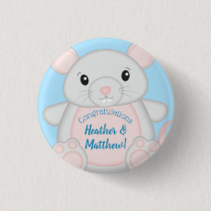 Badge Rond 2,50 Cm Baby shower de souris bleu