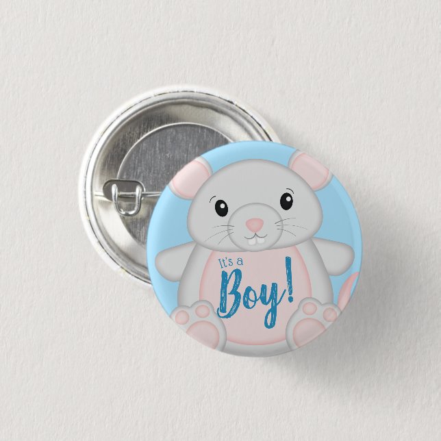 Badge Rond 2,50 Cm Baby shower de souris bleu (Devant & derrière)