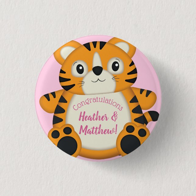 Badge Rond 2,50 Cm Baby shower de tigre rose (Devant)