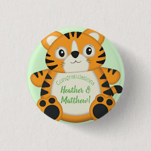 Badge Rond 2,50 Cm Baby shower de tigre vert