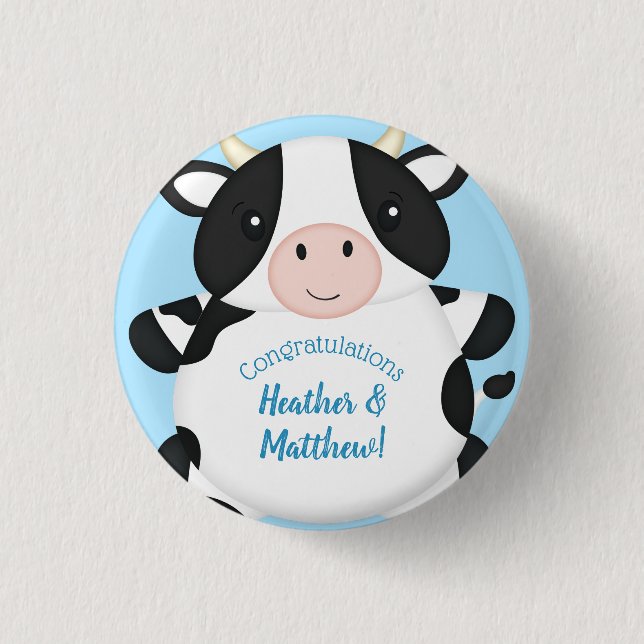 Badge Rond 2,50 Cm Baby shower de vache bleu (Devant)