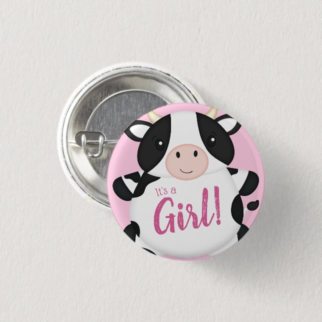 Badge Rond 2,50 Cm Baby shower de vache rose (Devant & derrière)