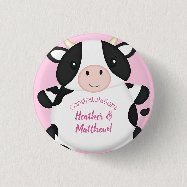 Badge Rond 2,50 Cm Baby shower de vache rose (Devant)