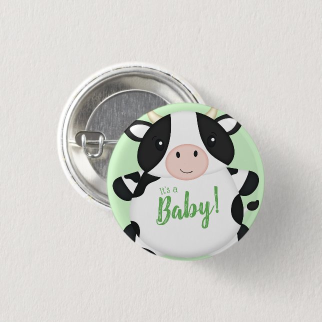 Badge Rond 2,50 Cm Baby shower de vache vert (Devant & derrière)