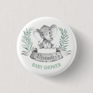 Badge Rond 2,50 Cm Baby shower d'éléphant aquarelle