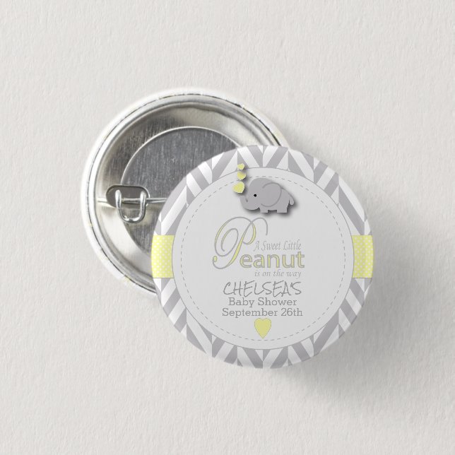 Badge Rond 2,50 Cm Baby shower d'éléphant jaune, gris blanc (Devant & derrière)