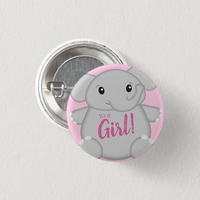 Badge Rond 2,50 Cm Baby shower d'éléphant rose (Devant & derrière)