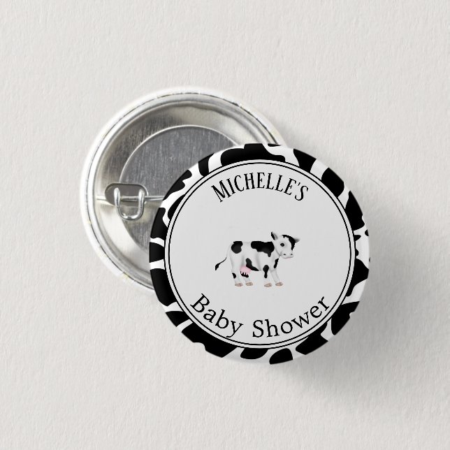 Badge Rond 2,50 Cm Baby shower d'impression de vache blanche noire mo (Devant & derrière)