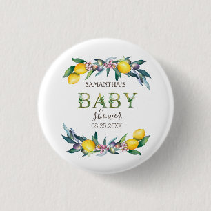 Badge Rond 2,50 Cm Baby shower d'olives aux citrons d'aquarelle