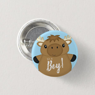 Badge Rond 2,50 Cm Baby shower d'orignal bleu