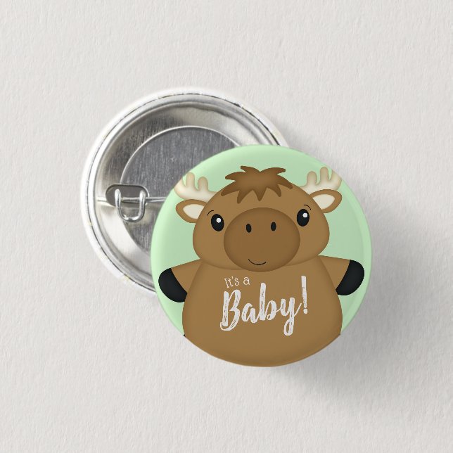 Badge Rond 2,50 Cm Baby shower d'orignal vert (Devant & derrière)