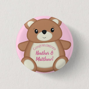 Badge Rond 2,50 Cm Baby shower d'ours en peluche rose