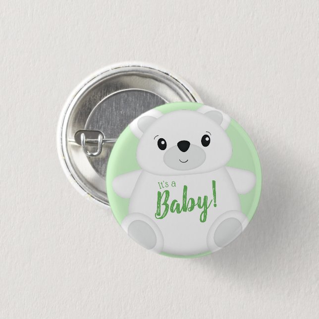 Badge Rond 2,50 Cm Baby shower d'ours polaire vert (Devant & derrière)