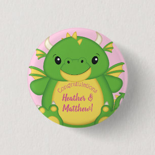 Badge Rond 2,50 Cm Baby shower Dragon rose