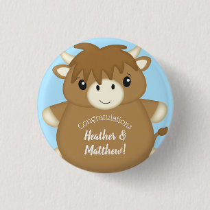 Badge Rond 2,50 Cm Baby shower écossais de vache Highland Blue