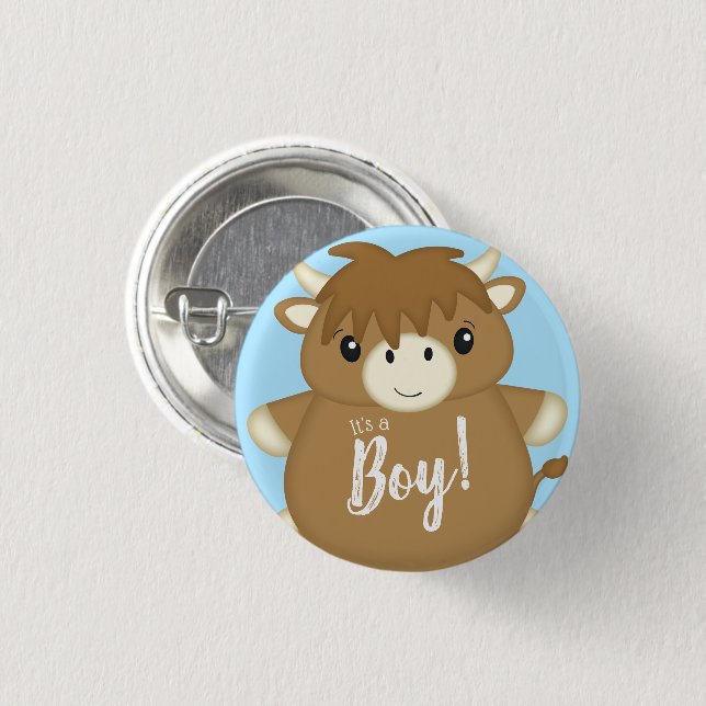 Badge Rond 2,50 Cm Baby shower écossais de vache Highland Blue (Devant & derrière)