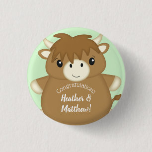 Badge Rond 2,50 Cm Baby shower écossais Highland Cow